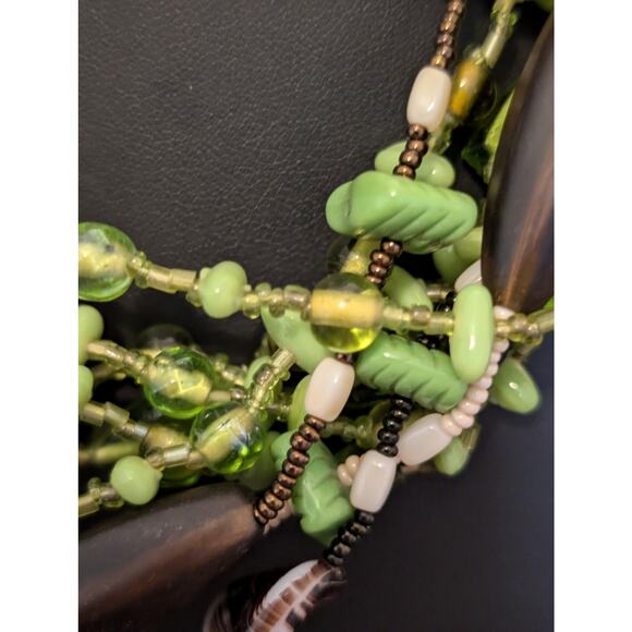 Spring Green Cream & Brown Glass Bead Multi-Strand Choker Necklace - Picture 4 of 7